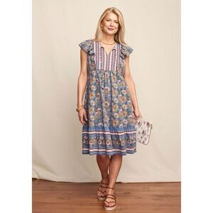 Matilda Jane Heart to Heart Blue Floral Flutter Dress Large Women's Cottagecore